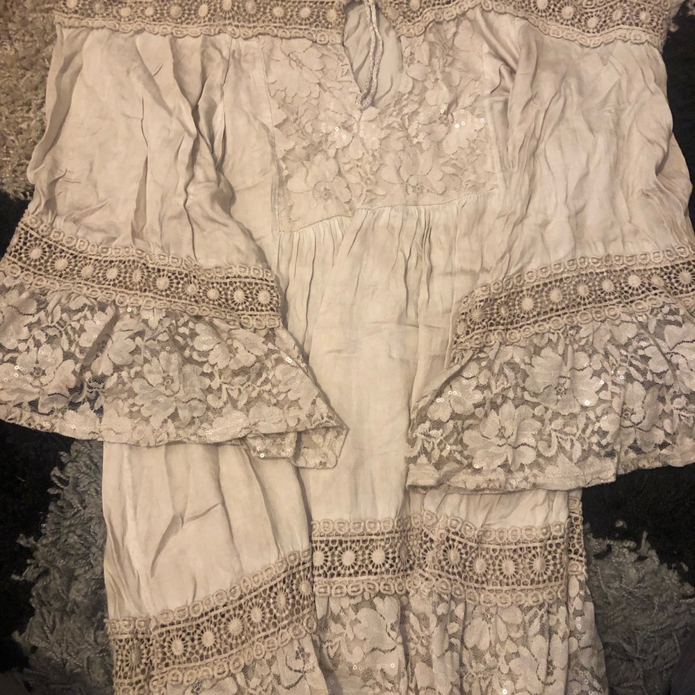 Cute off the shoulder boho mid length summer dress